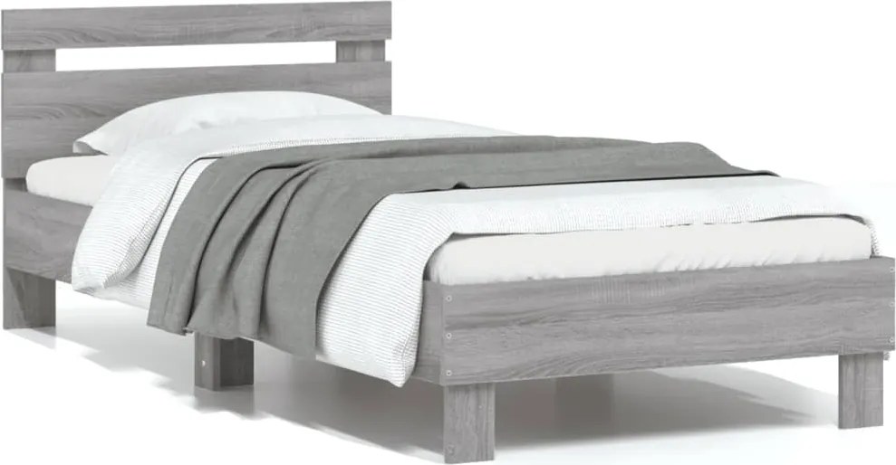 vidaXL szürke sonoma színű szövet ágykeret fiókokkal 75x190 cm