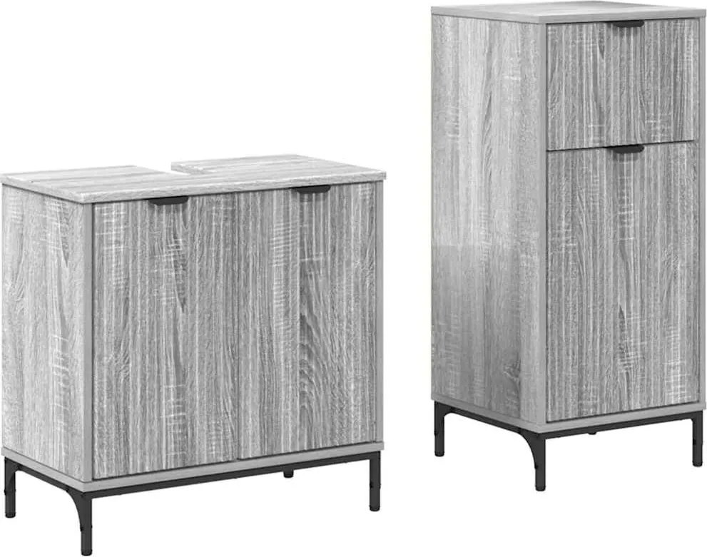 vidaXL Fürdőszoba bútor szett 2 pcs Szürke Sonoma Mérnöki fa és fém
