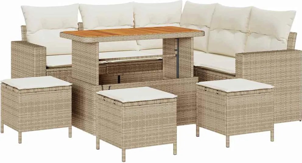vidaXL Kerti Kanapé Szett párnával 10 pcs Beige és krém polirattan