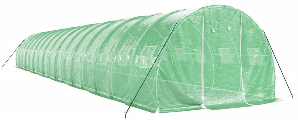 zöld acélvázas melegház 48 m² 16 x 3 x 2 m