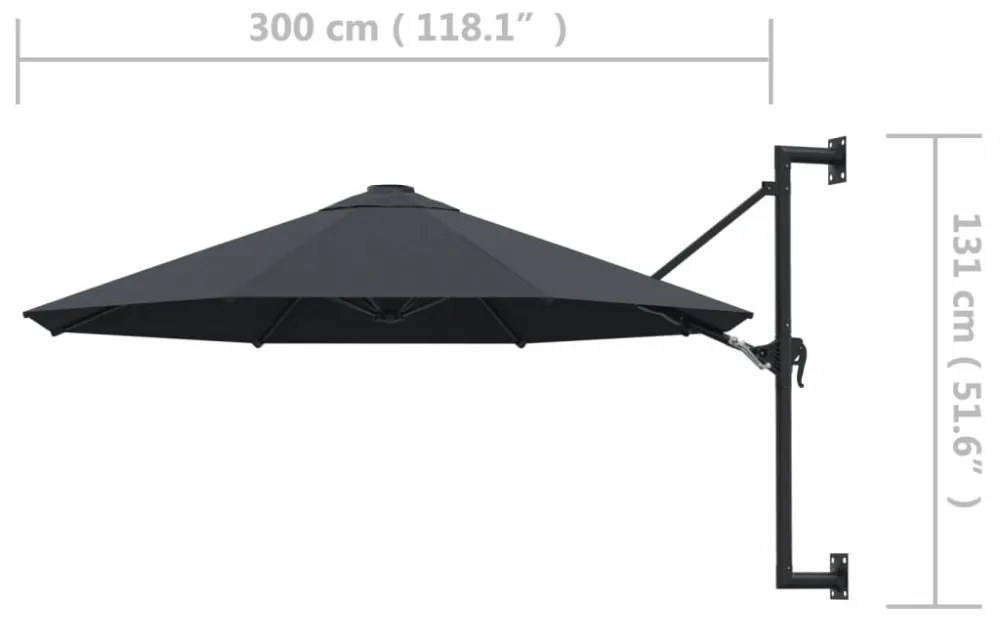 antracitszürke falra szerelhető napernyő fémrúddal 300 cm