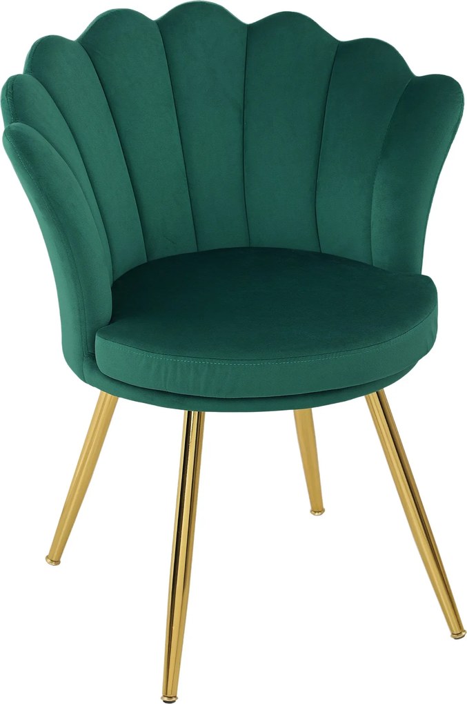 HOMCOM Shell Szék Velúr Sminkasztal Szék Nappali Szék Arany Fém Lábakkal 67H x 64W x 77 cm Zöld | Aosom