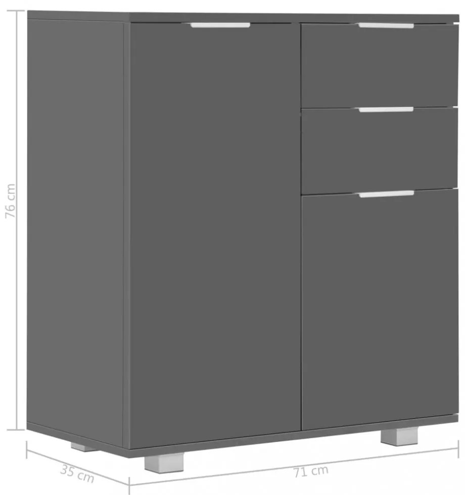 magasfényű szürke szerelt fa tálalószekrény 71x35x80 cm