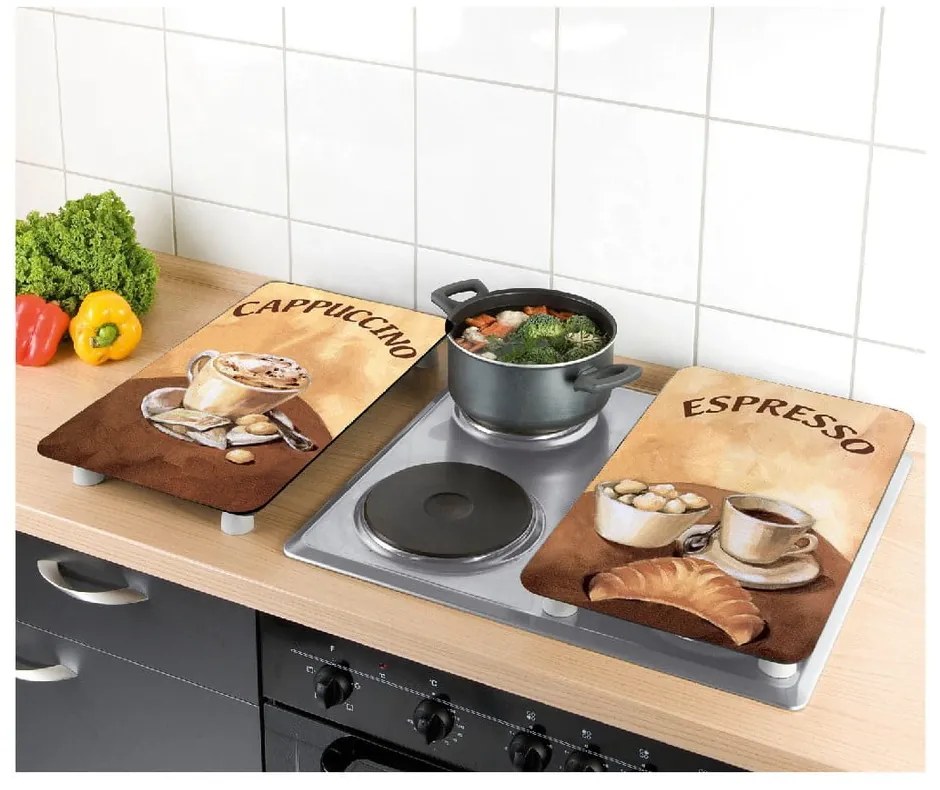 Edzett üveg tűzhely fedőlap szett 2 db-os 30x52 cm Coffee – Wenko