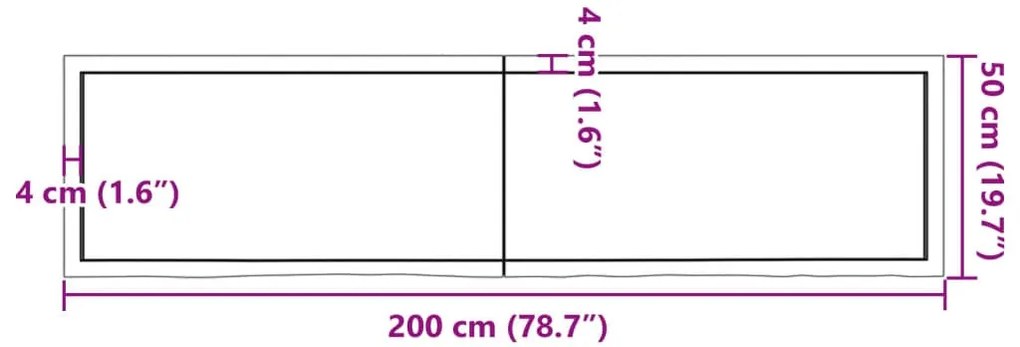 sötétbarna kezelt tömör tölgyfa asztallap 200x50x(2-4) cm