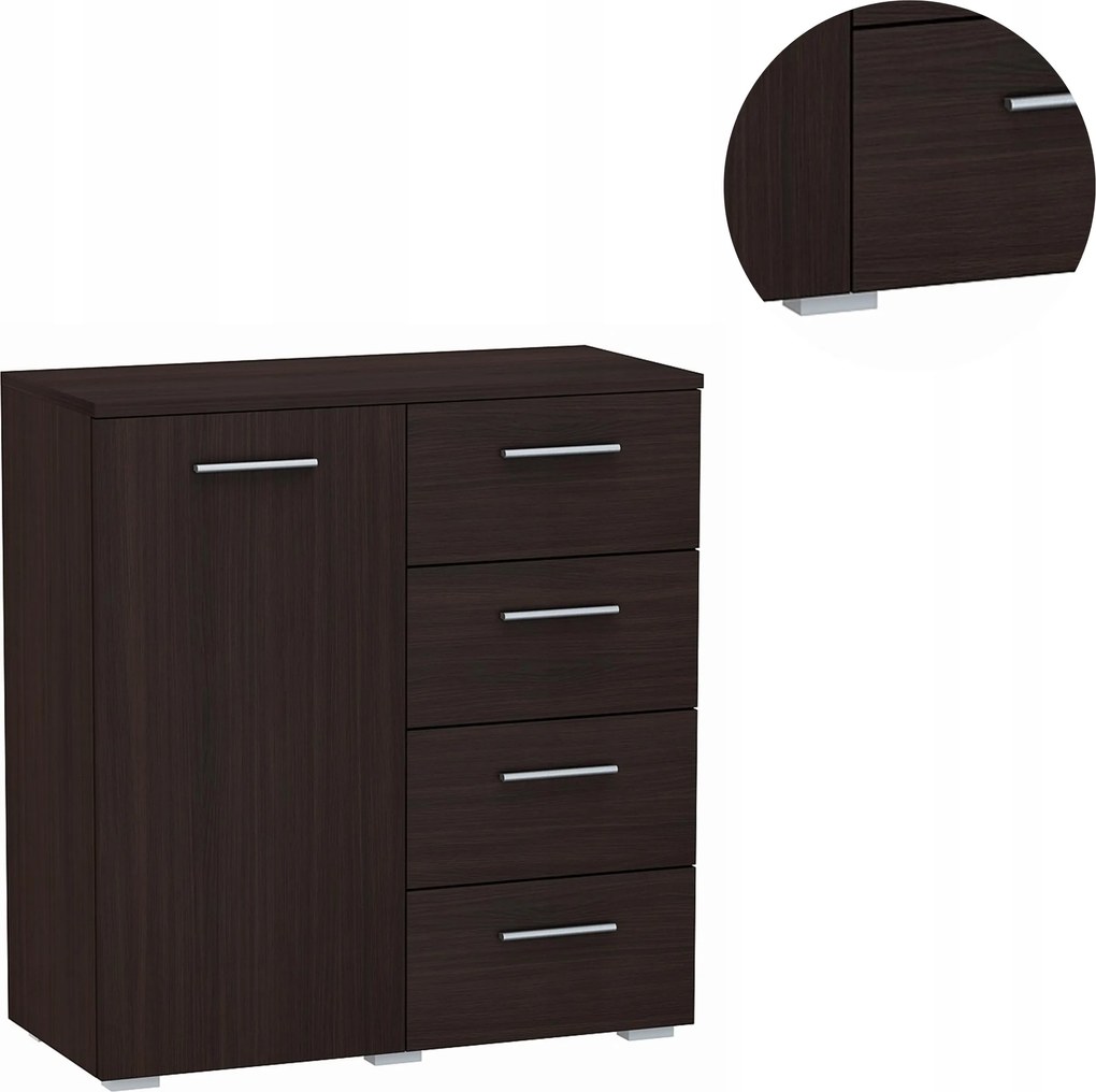 Helena komód 80cm 1D4S Wenge kis gardróbszekrény játék ruhaszekrény