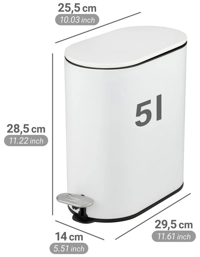 Matt fehér acél pedálos szemetes 5 l Collungo – Wenko