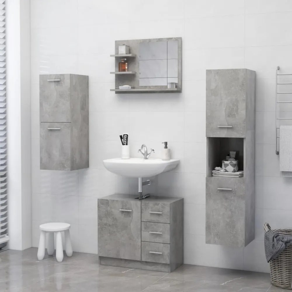betonszürke szerelt fa fürdőszobai tükör 60 x 10,5 x 45 cm