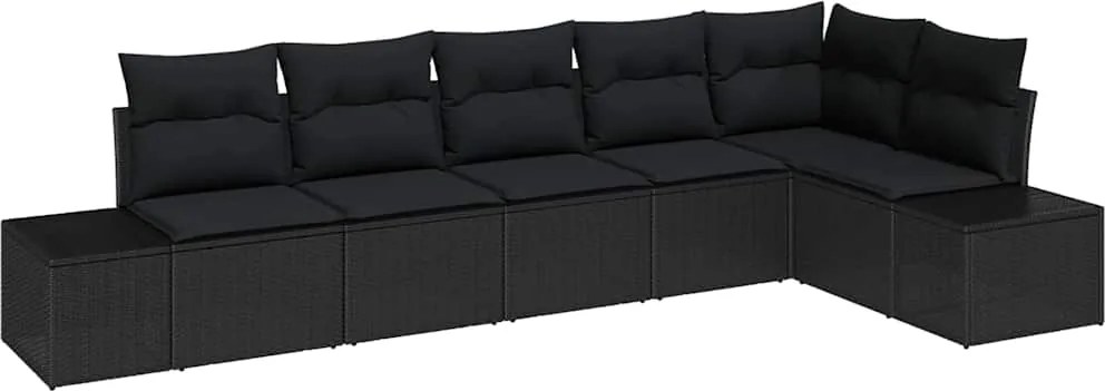vidaXL Kerti Kanapé Szett párnával 6 pcs Fekete polirattan