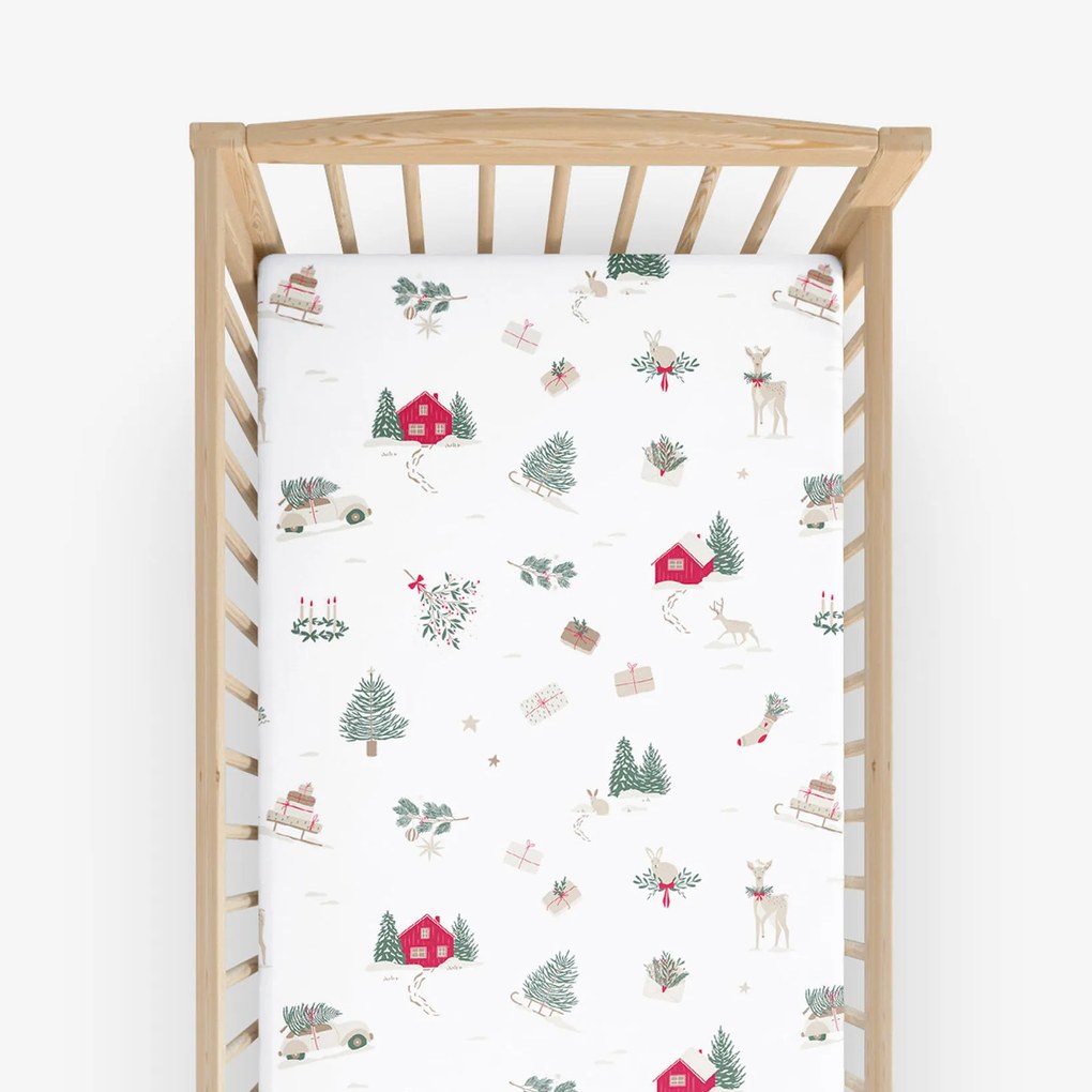 Goldea karácsonyi gyermek gumis pamut lepedő kiságyba - tradicionális karácsonyi 70 x 140 cm