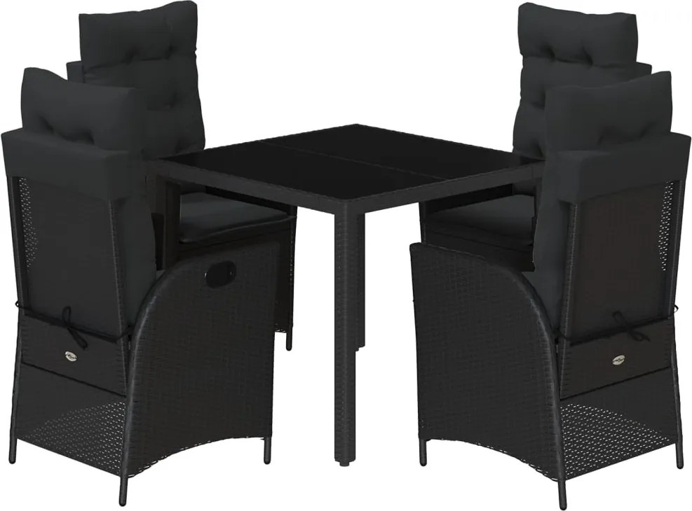vidaXL 5 részes fekete polyrattan kerti étkezőgarnitúra párnákkal