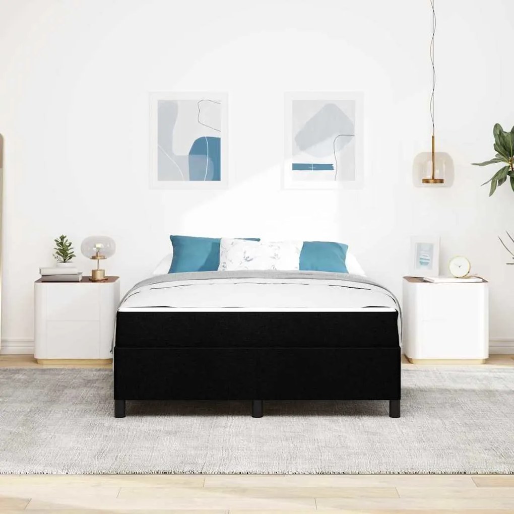 Boxrugós ágy Fekete és fekete 140 x 200 cm Textil és mérnöki fa