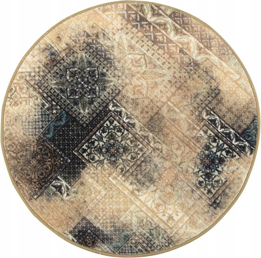 átm. 80 cm Kerek Patchwork Szőnyeg Bézs Nappaliba