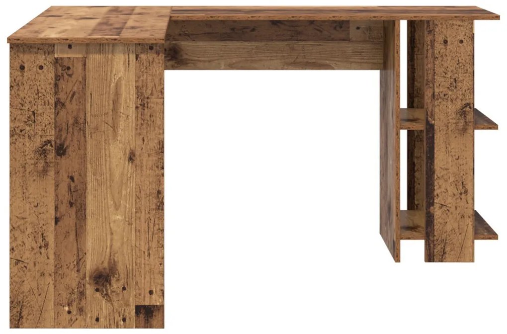 vidaXL Sarokíróasztal polcokkal Öreg fa 140 x 113,5 x 75 cm Faanyag
