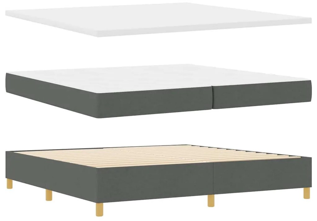 Boxrugós ágy fejtámlával Sötétszürke 200 x 200 cm szövet