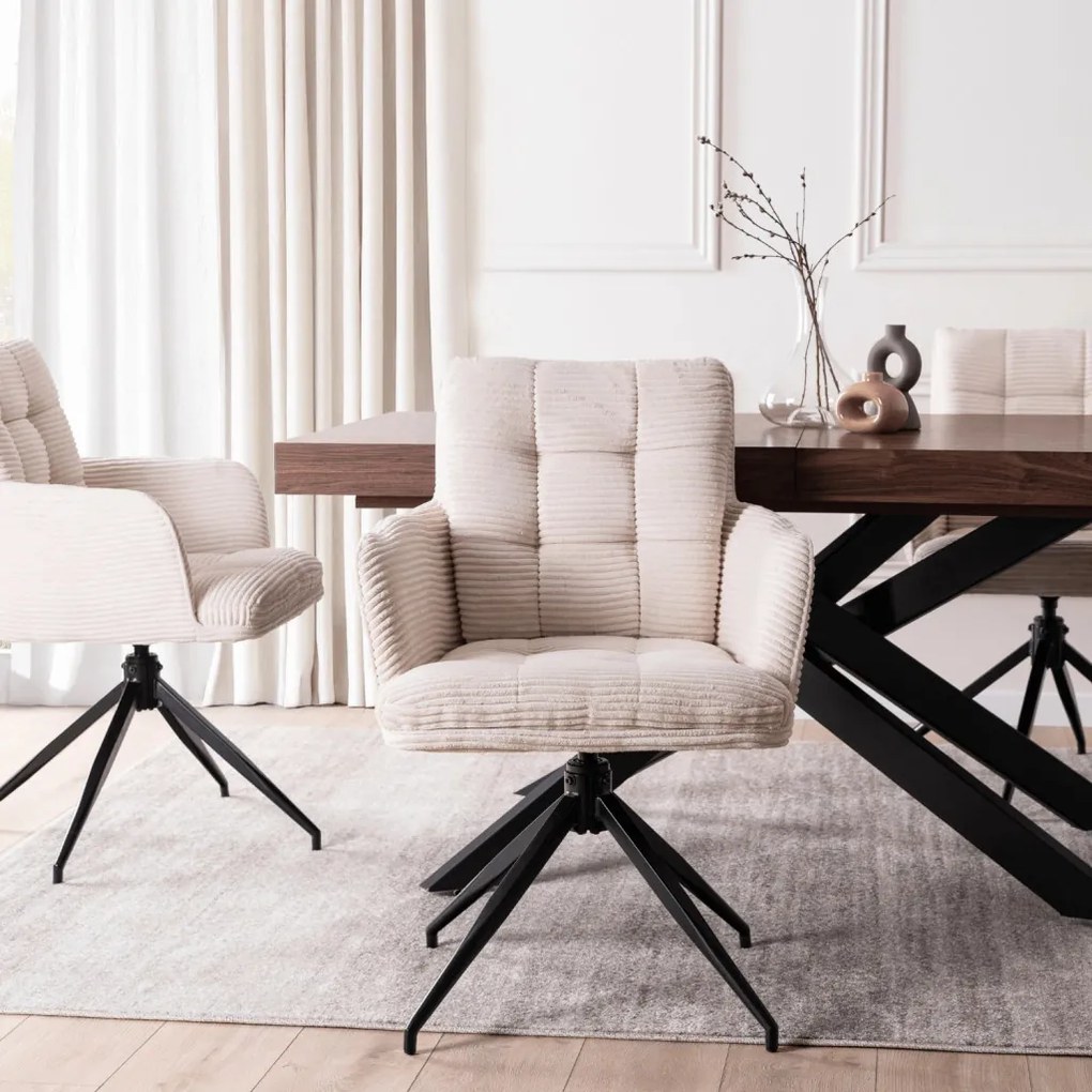 Forgó szék krém színben, kordbársony kárpittal, AKITA