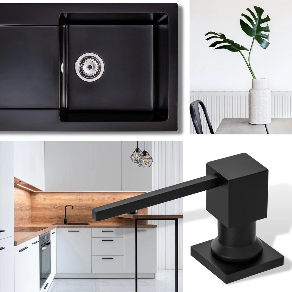 Mosogató Quality Quatro, mosogatószer adagoló mosogatóhoz 400ml, matt fekete, SKQ-DOK-BK