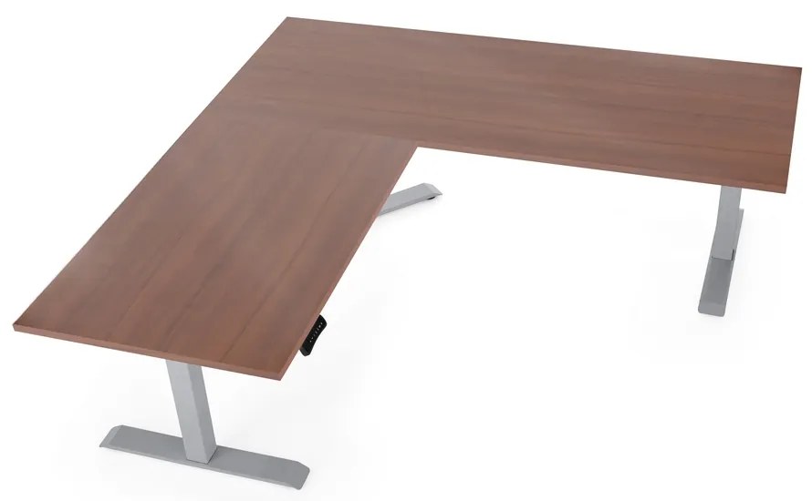 OfficeTech Angle állítható magasságú asztal, 180 + 120 cm, szürke alap, dió
