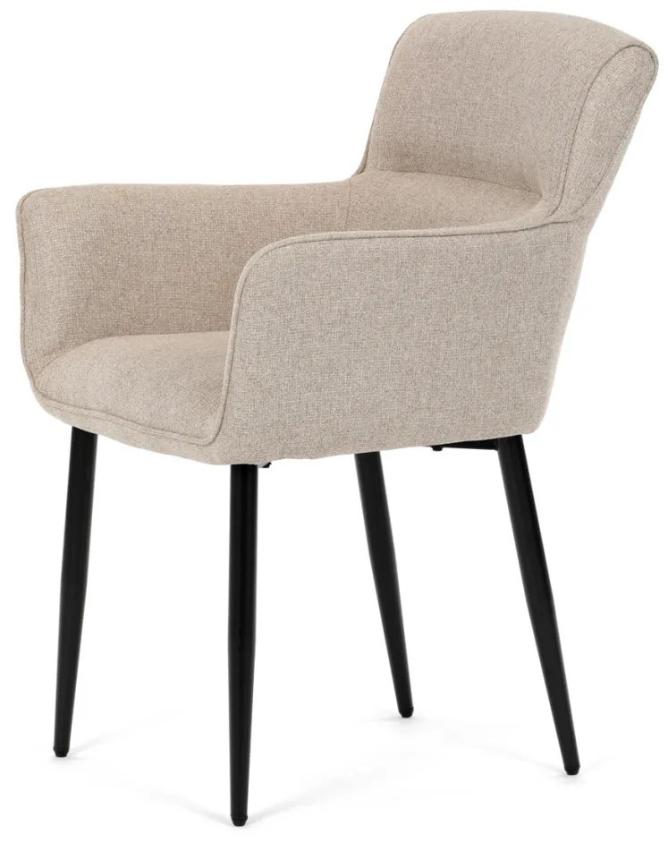 Scaun elegant de sufragerie, material textil crem ușor de curățat, picioare metalice lăcuite negru mat