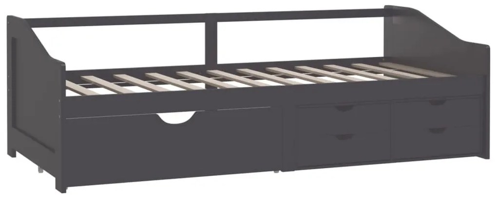 szürke 3 személyes tömör fenyőfa kanapéágy fiókokkal 90x200 cm