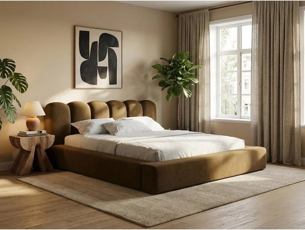 Kék kárpitozott ágyneműtartós franciaágy ágyráccsal 160x200 cm Mano – Makamii