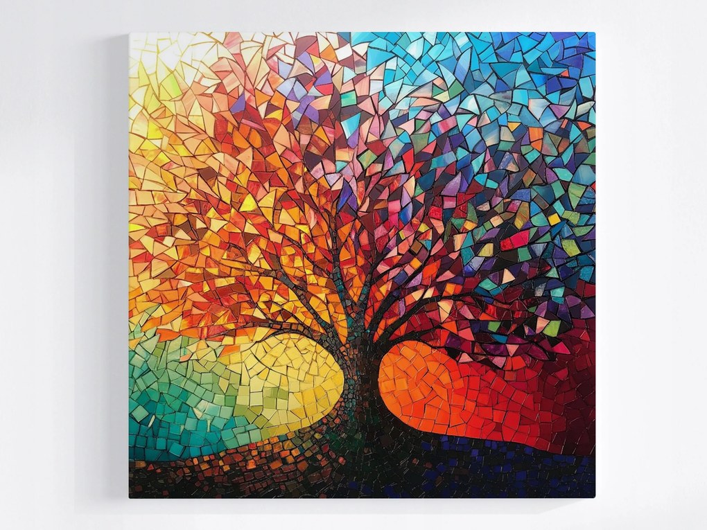 Vászonkép Canvas Dekoráció Az Élet Fája Mozaik Ólomüveg Boho 80x80