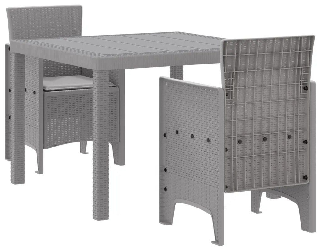 3 Darabos Kerti Étkező Garnitúra Párnákkal Világosszürke Poly Rattan