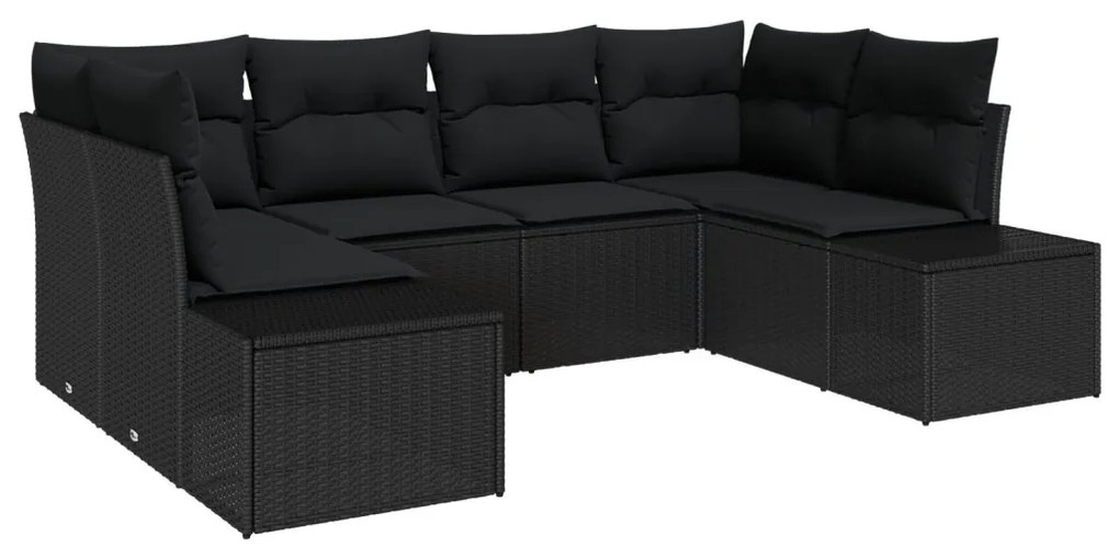 6 Darabos Kert Sofa Szett Párnákkal Fekete Poli Rattan