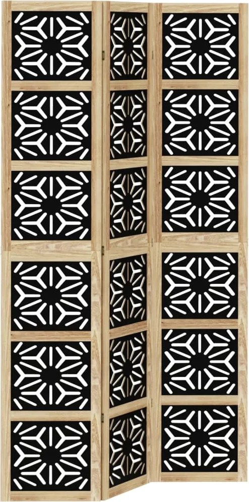 vidaXL 3 paneles barna és fekete tömör császárfa térelválasztó