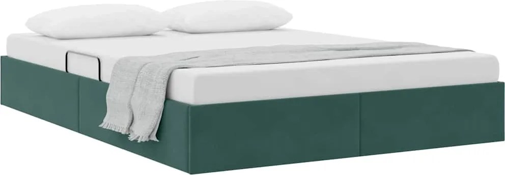 vidaXL Tárolós Ágy fejtámlával Sötétzöld 140 x 190 cm Bársony