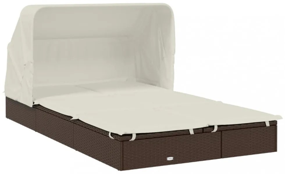 2 személyes barna polyrattan napágy tetővel 213 x 118 x 97 cm