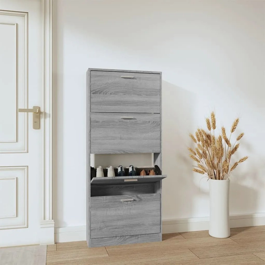 szürke sonoma színű szerelt fa cipősszekrény 59x17x150 cm