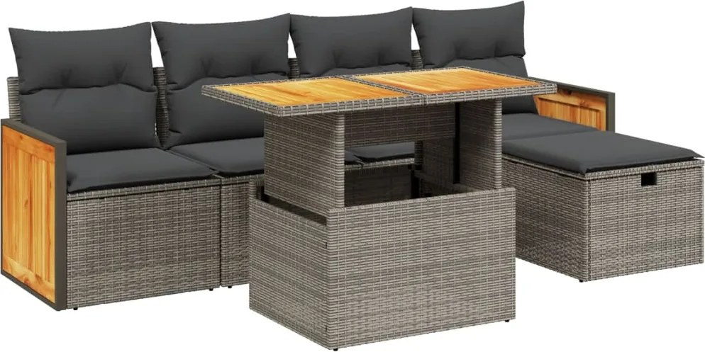 vidaXL 6 részes szürke polyrattan kerti ülőgarnitúra párnákkal