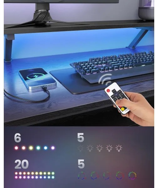 SOLEA-X háttérvilágításos íróasztal barna/fekete