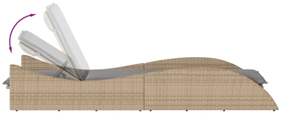 bézs polyrattan napozóágy párnával 60x205x73 cm