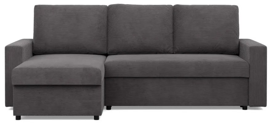 Zeus sarokkanapé, 2 ágyneműtartóval, egyenes kartámasz, kordbársony, univerzális oldal, hab töltet, szürke