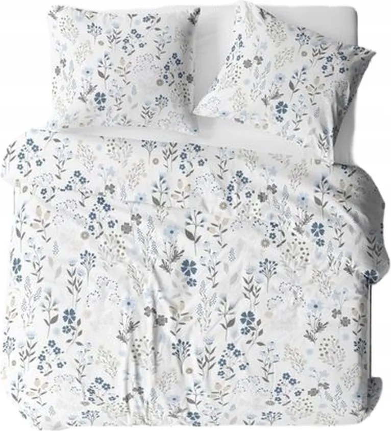 Luxus szatén ágyneműhuzat 160x200 fehér kék szürke nyári rét