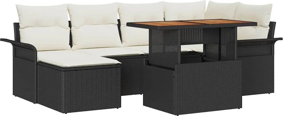 vidaXL Kerti Kanapé Szett tárolóval 7 pcs Fekete Poli rattan
