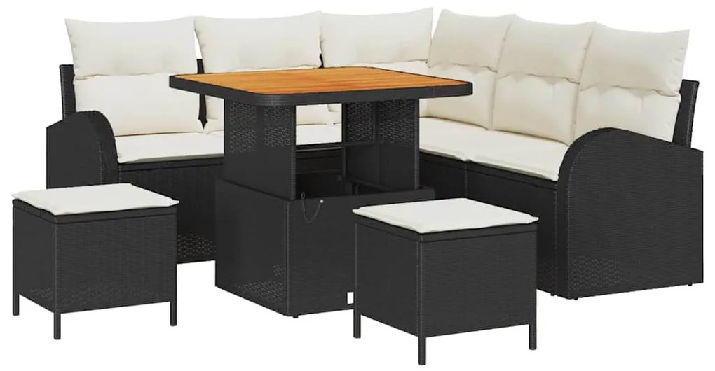 Kerti Kanapé Szett párnával 8 pcs Fekete, Krém 80 x 80 x 71 cm