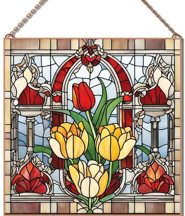 Stained-Glass-Tulip-1 üvegkép, falikép