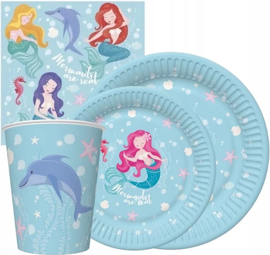 Hableány étkészlet szett bögrék, tányérok, eldobható szalvéták