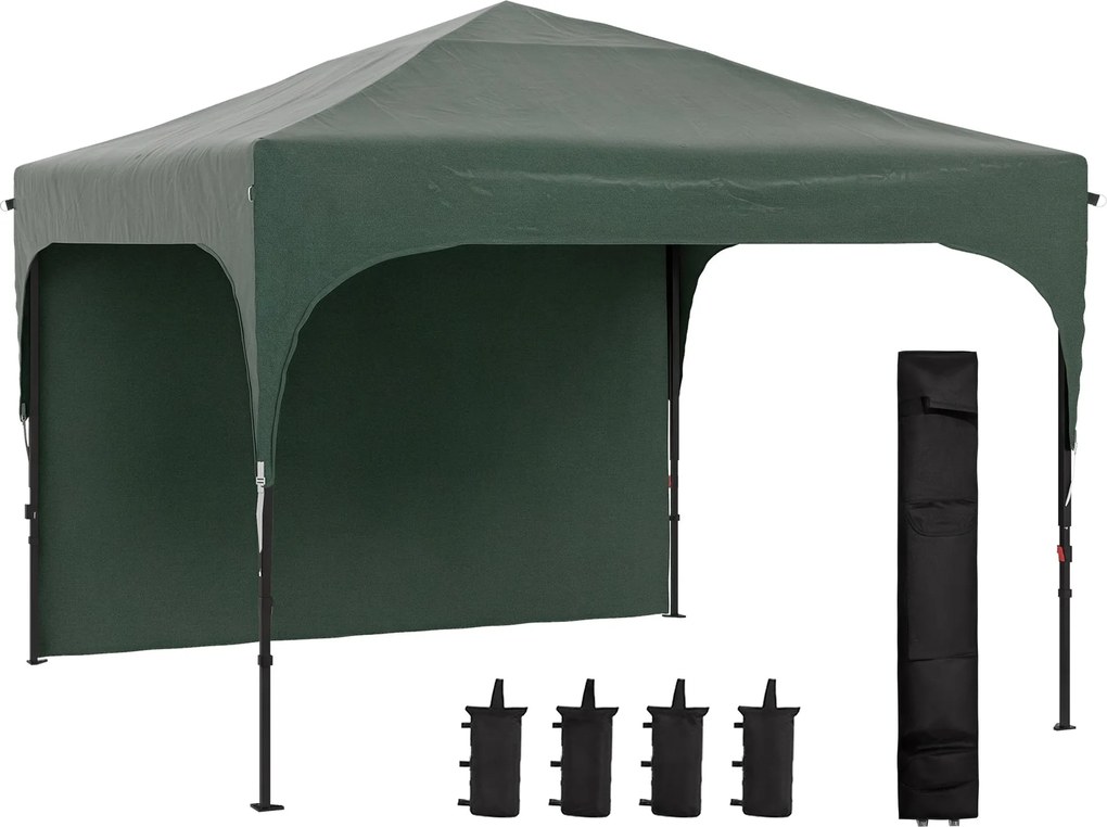 Outsunny Összecsukható Pavilon 3x3 méter Kert Napernyő Állítható Magassággal 1 Oldalfallal Vízálló 4 Homokzsákkal és Hordozótáskával Kerti Partikhoz Z