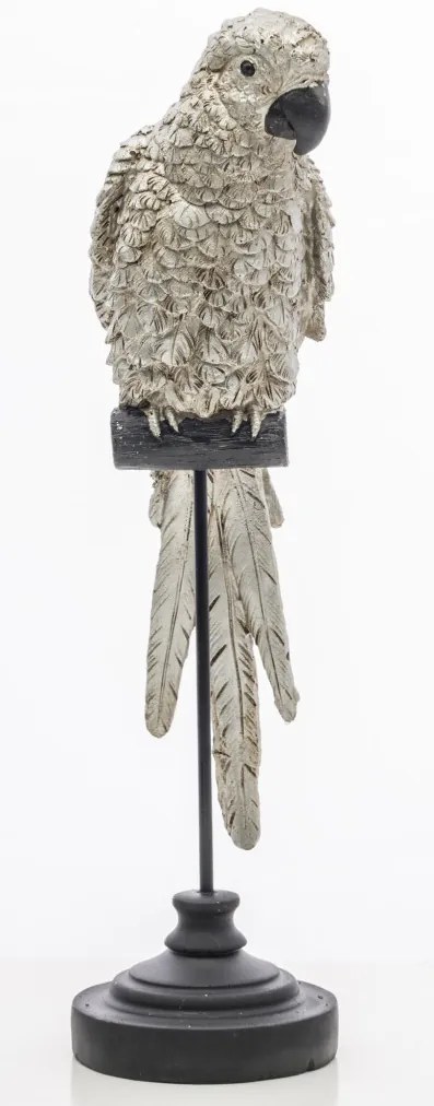 Tropical fekete csőrös krémbarna kakadu papagáj szobor fekete állványon 36x9,5x9,5cm