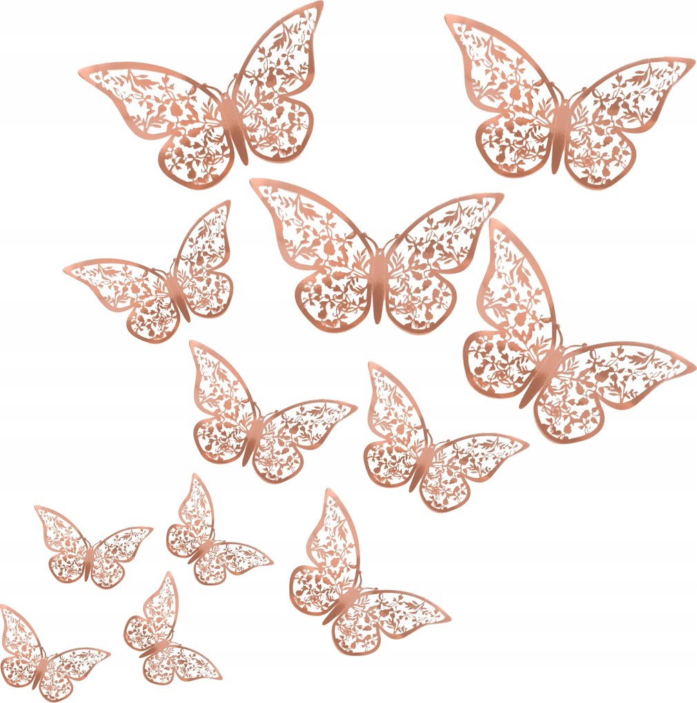 Pillangók pillangó matrica Esküvő 12x Rózsaszín Arany V2
