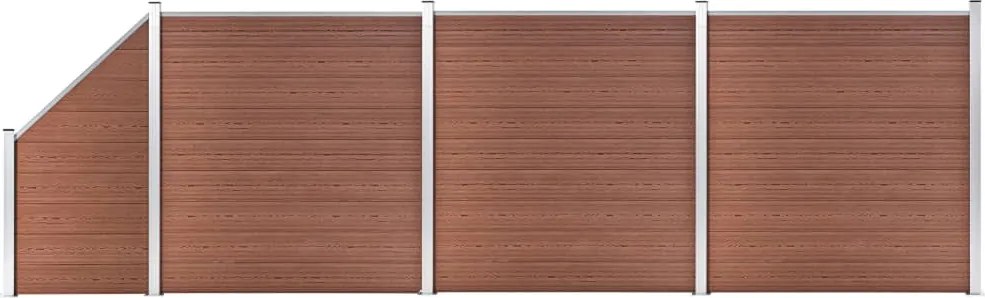 vidaXL 3 négyszögletes és 1 ferde barna WPC kerítéselem 619 x 186 cm