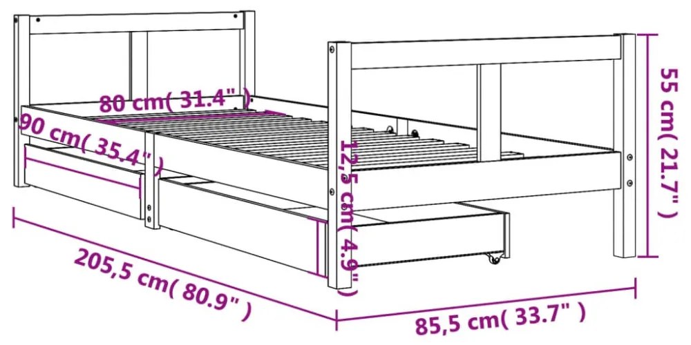 tömör fenyőfa gyerekágykeret 80 x 200 cm