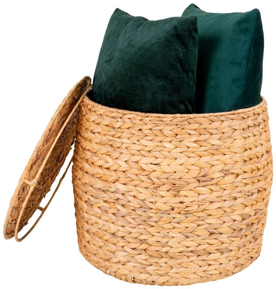 Delia fonott kisasztal tárolóval, vízijácint, natúr, Ø43x34 cm