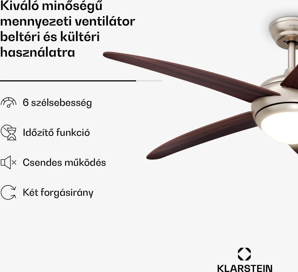 Klarstein Bolero mennyezeti ventilátor világítással | 132 cm | 35 W | Csendes működés | Fa