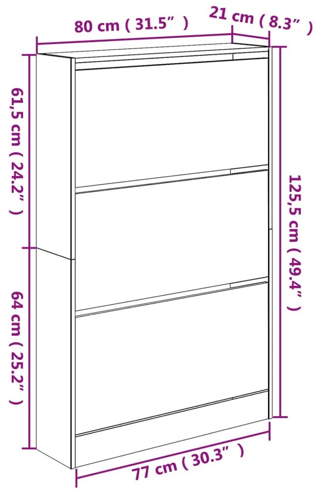 betonszürke szerelt fa cipősszekrény 80 x 21 x 125,5 cm