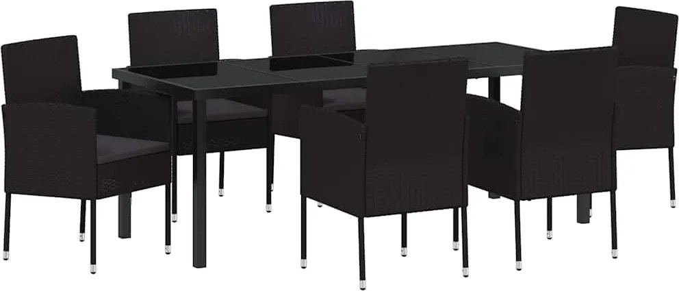 vidaXL Kert étkező szett párnával 7 pcs Fekete polirattan